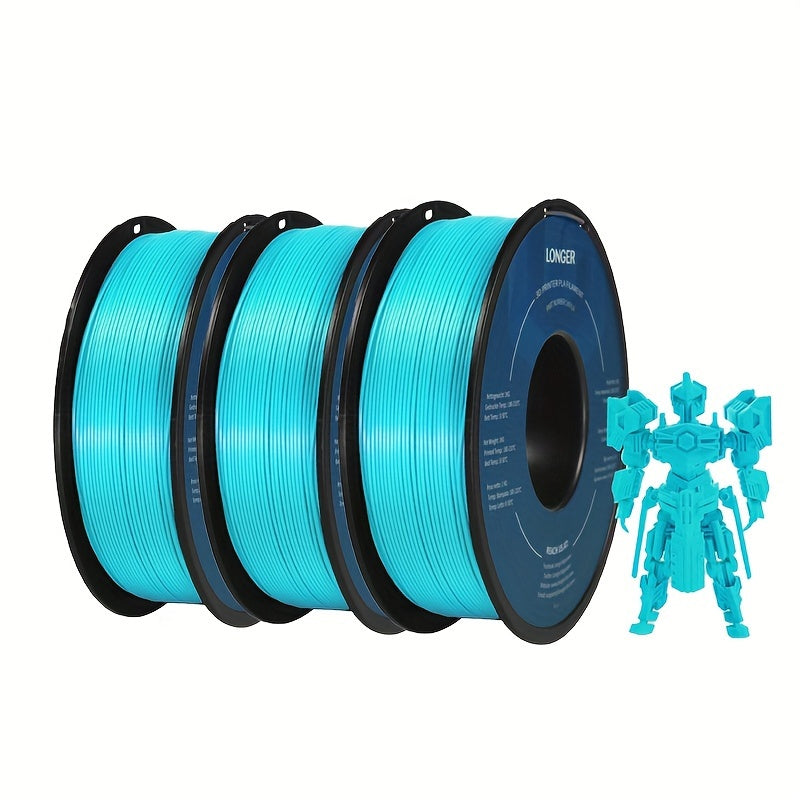 [3kgs Cyan PLA 3d Filament] LONGER 3kgs 6.6LB PLA Cyan 3 Rolls (1KGS 2.2LB Each) 3d Printing Filament, 1.75mm, For All 3d Printers and 3d Printing Pens