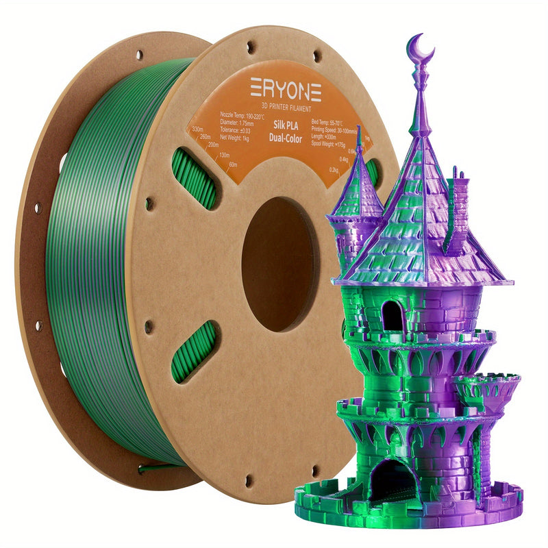 [1kg Dual Color PLA Filament] ERYONE Silk Dual Color Filament PLA 3D Printer 1.75mm +/- 0.03mm, Coextrusion Filament PLA Shiny Filament 1kg(2.2lbs)