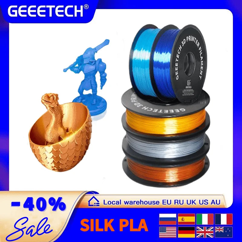 GEEETECH 3d Silk PLA Filament 1kg1.75mm Spool Wire For 3D Printer Material, Vacuum packaging, special colors
