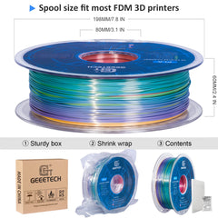 GEEETECH 5Kg 3D Silk PLA Filament 1.75mm High Gloss Surface Neat Wrapped Dimensional Accuracy /-0.02mm Vacuum Packaging