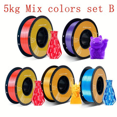 5 KG Silk PLA Filament 1.75 Mm For 3D Printer, Metal-Like Shiny Consumable 1 Kg (2.2 Lbs) 1 Spool 3D Printer Material